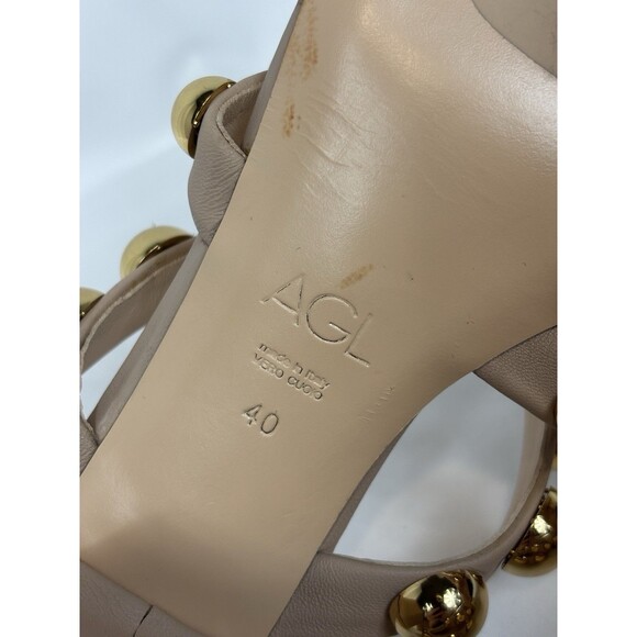 AGL Attilio Giusti Leombruni Strappy Sandals Beige Leather Gold Studs Size 40 - Picture 10 of 12